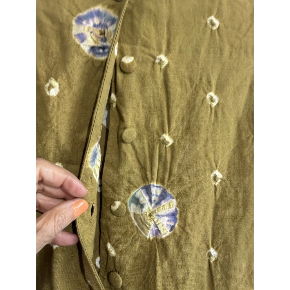 Olive Maxi Cotton hand print Tie Dye Dress Bohemian Beach Peasant EmpireFits 2XL - Picture 8 of 9